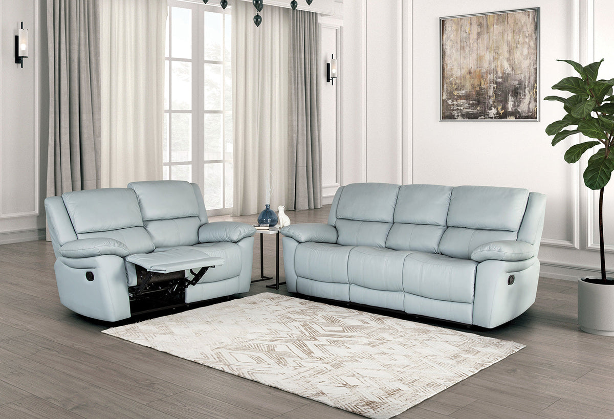 Glarus Powder Blue Transitional Reclining Living Room Set