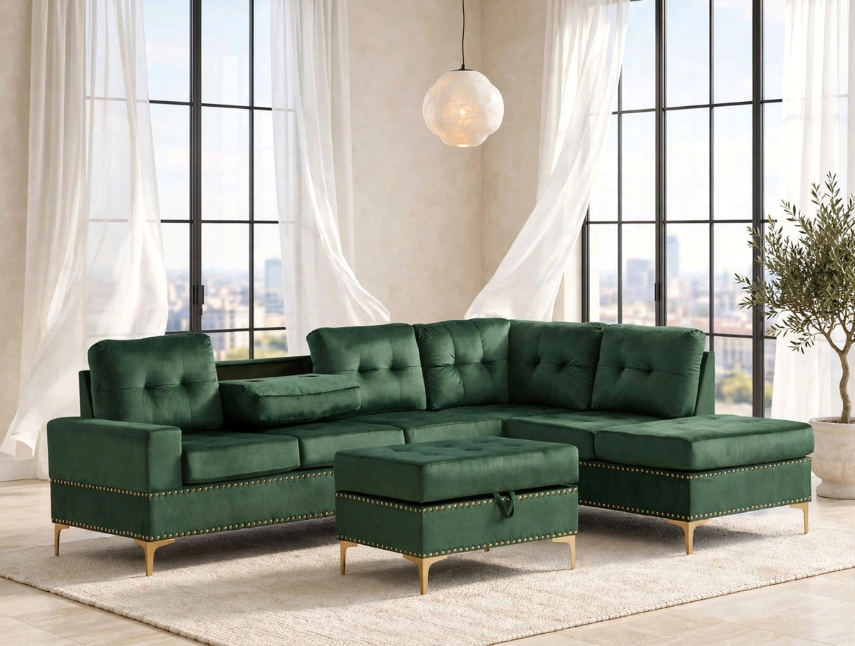 Evergreen Reversible Sectional & Ottoman Set - original manufacturer photo 1