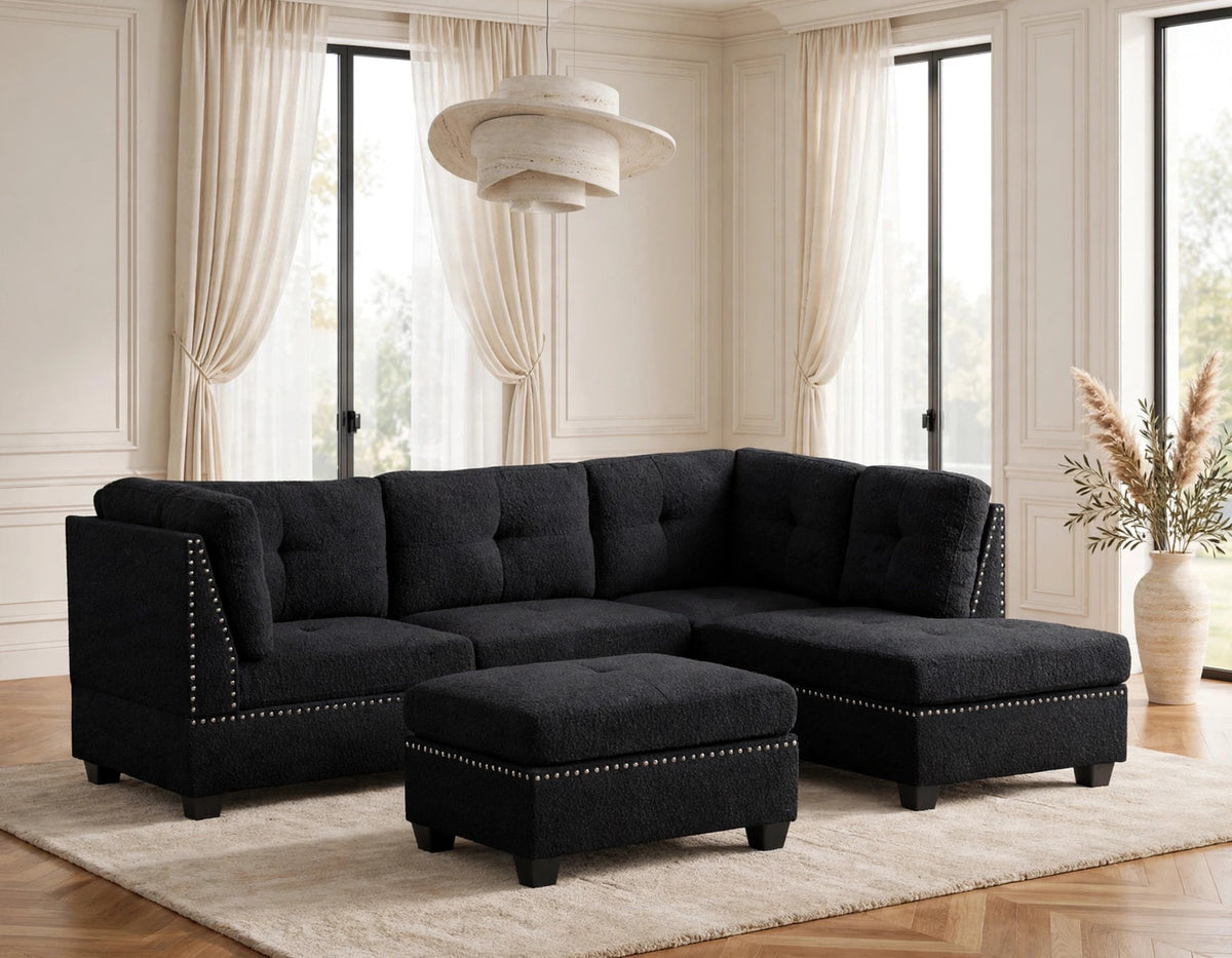 Noir Boucle Sectional & Ottoman Set - original manufacturer photo 1