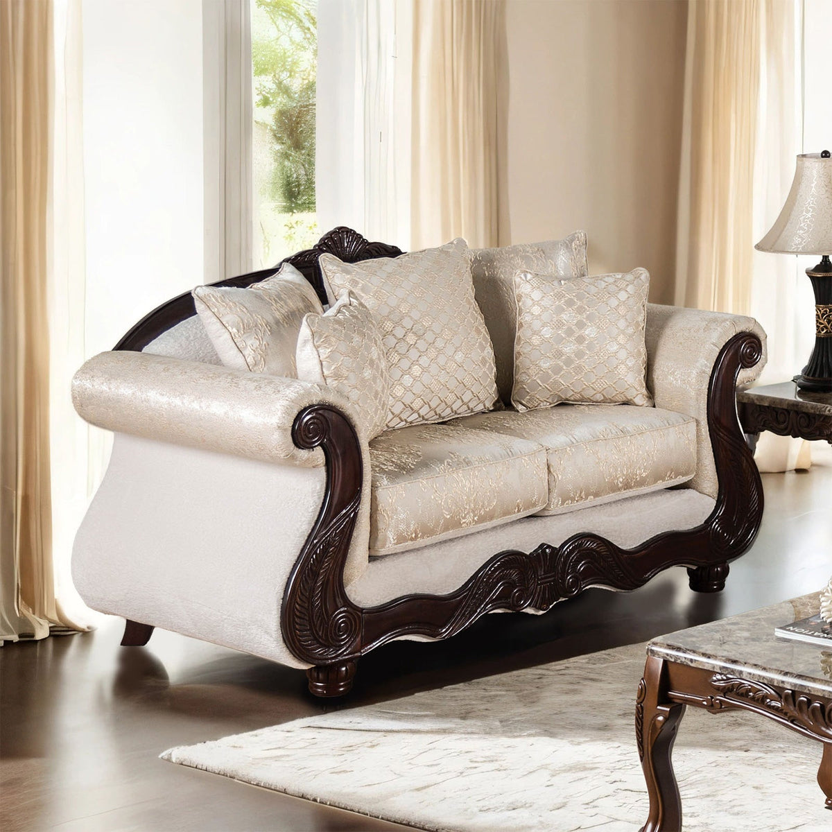 Huelva Beige/Dark Cherry Traditional Living Room Set