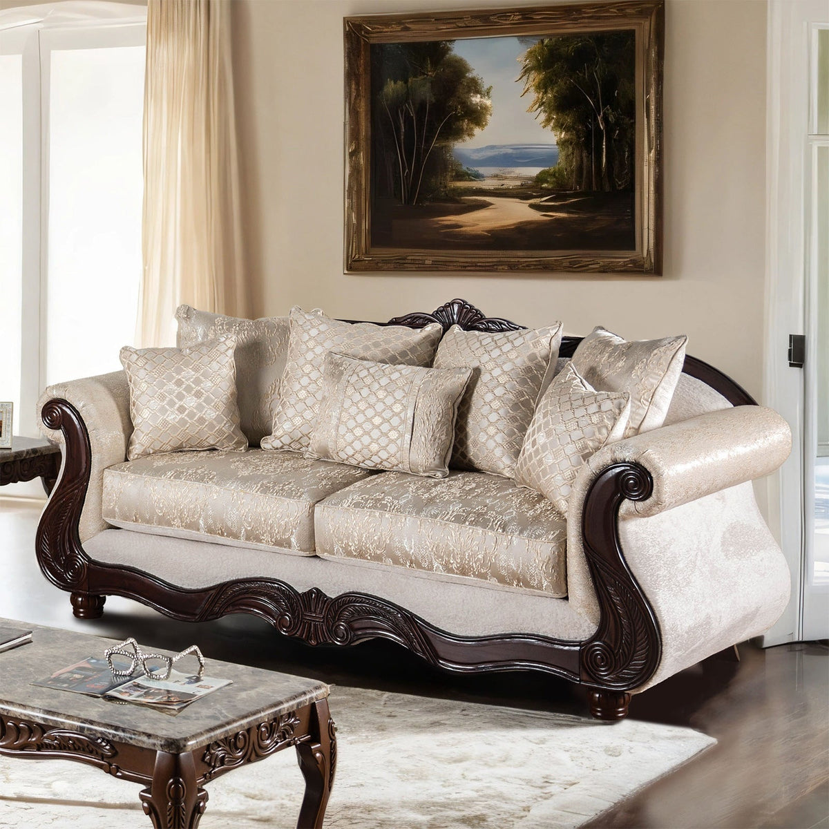 Huelva Beige/Dark Cherry Traditional Living Room Set