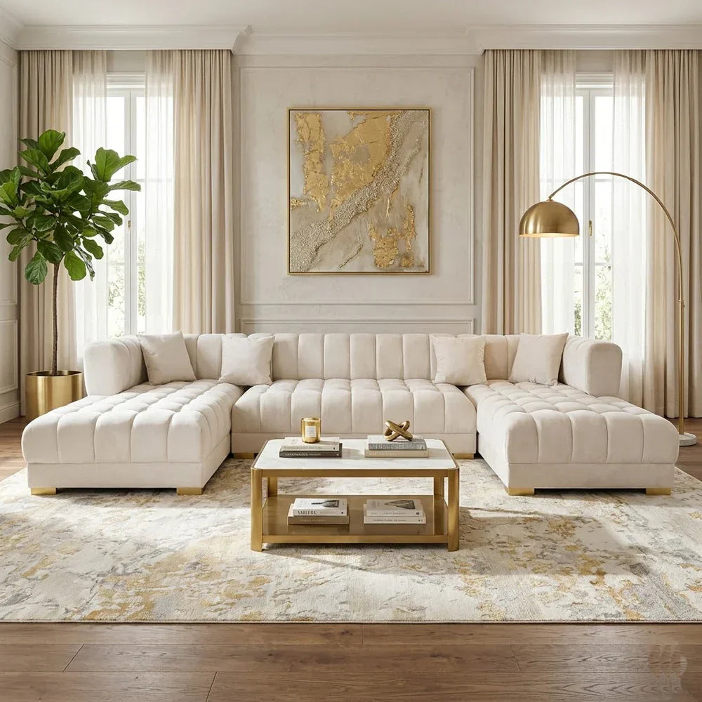 Grande Pearl Velvet Double Chaise Sectional