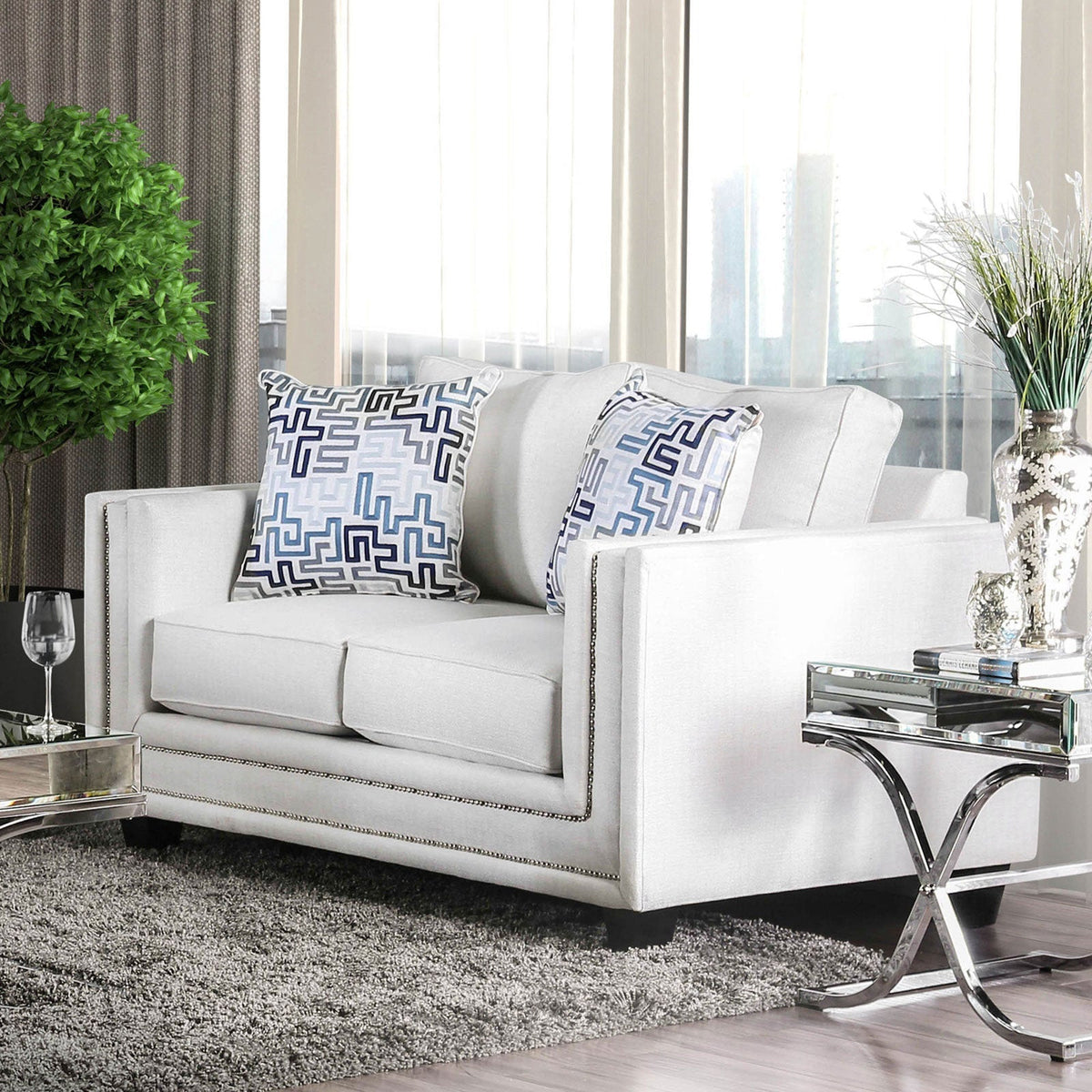 Ilse Off-White/Blue Loveseat