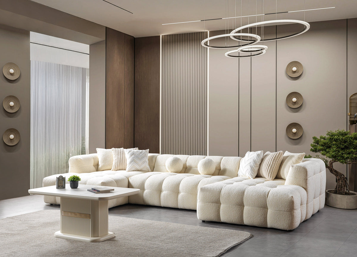 Opulent Champagne Boucle Double Chaise Sectional