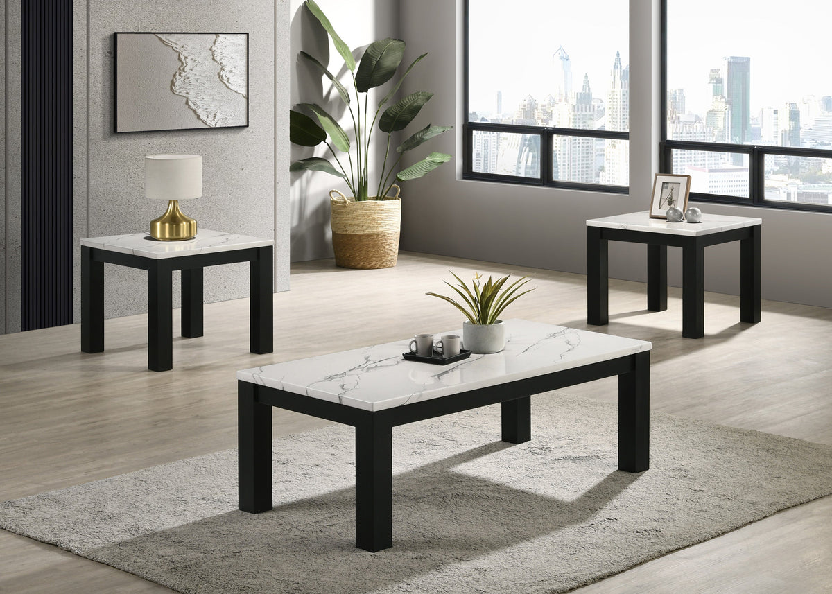 Ivy White Faux Marble 3-Piece Cocktail Set