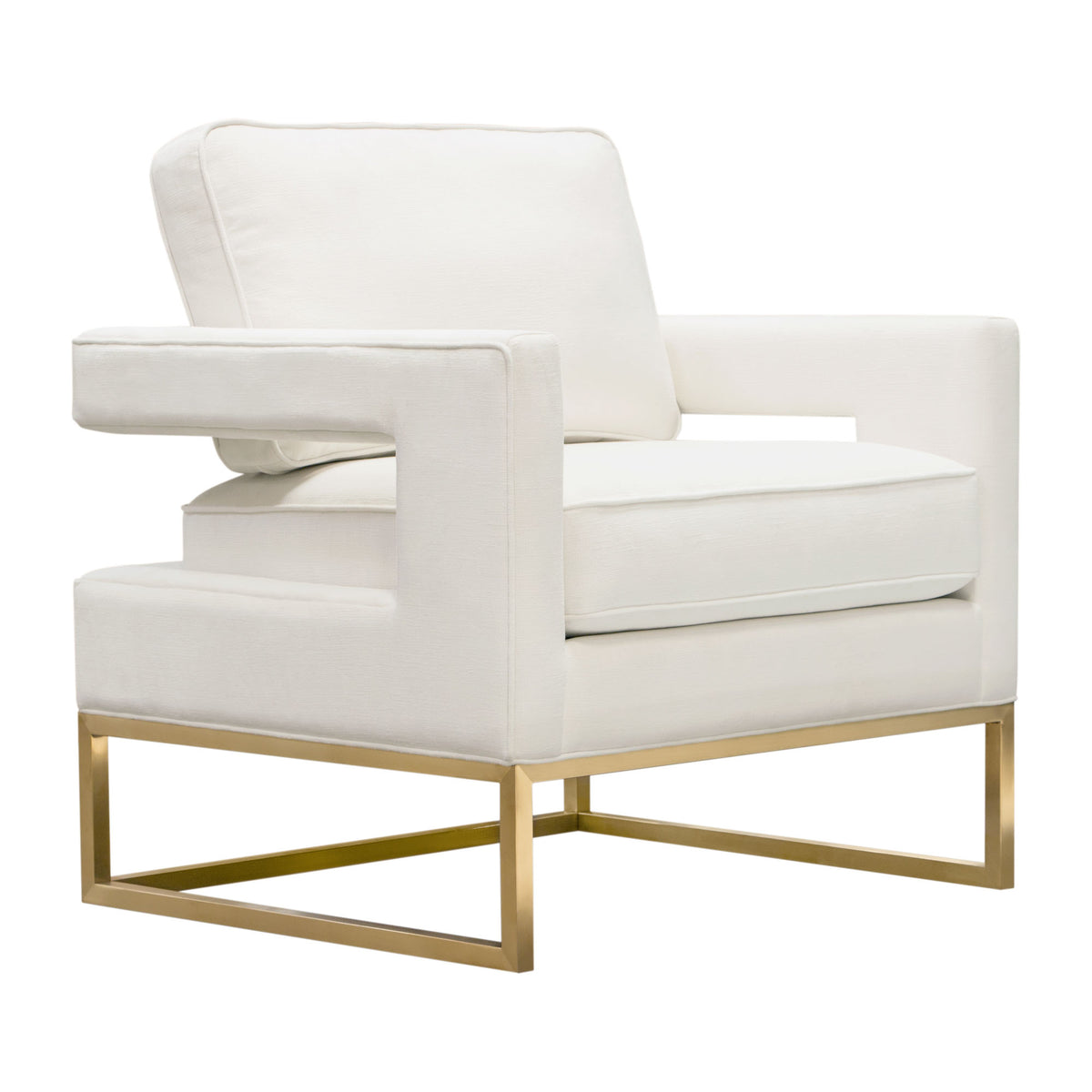 Lake Accent Chair in White Performance Fabric w/ Brushed Gold Metal Base