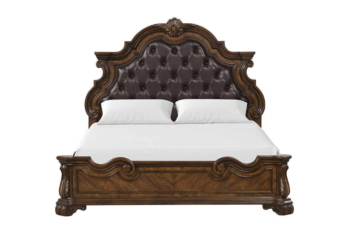 Leovanni Dark Brown Bombay Tufted King Bed