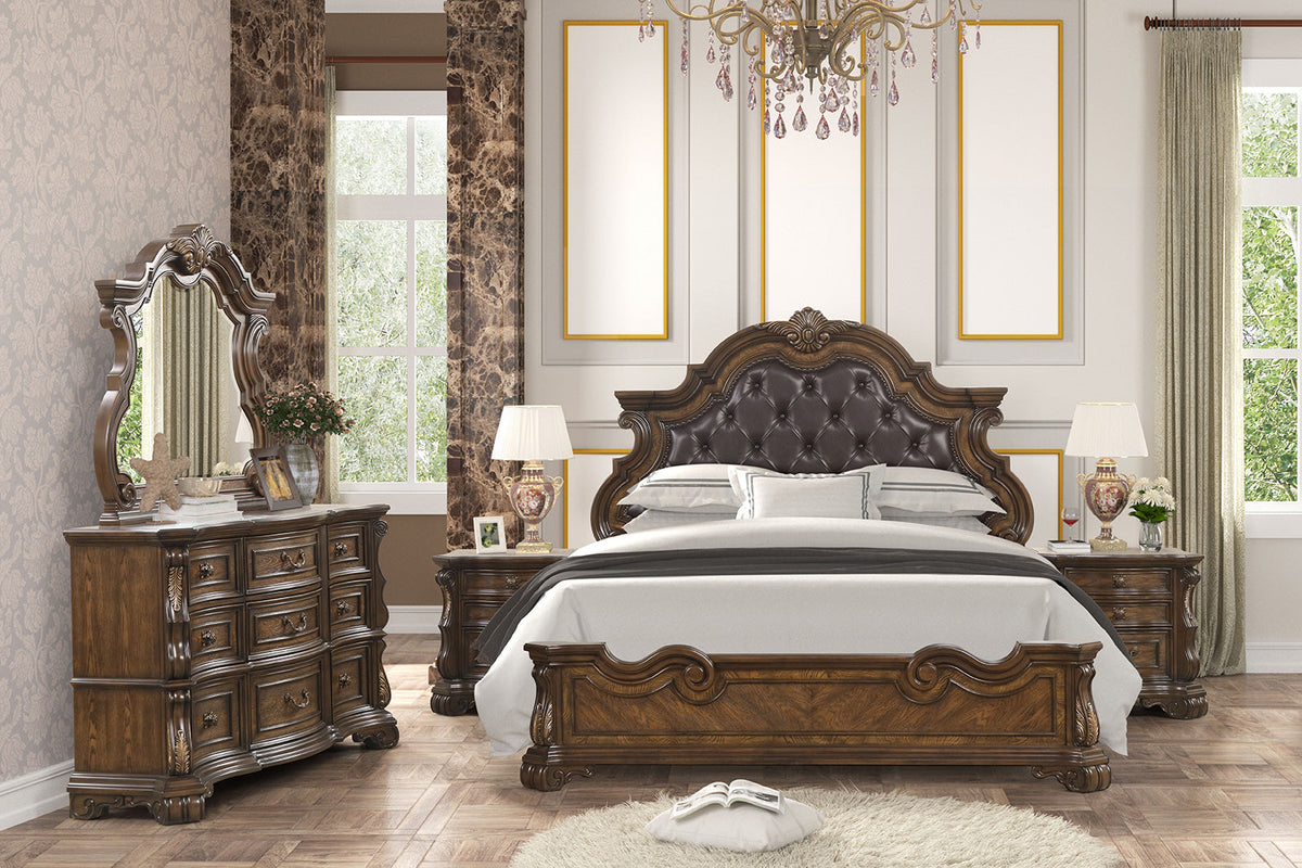Leovanni Dark Brown Bombay Tufted King Bed