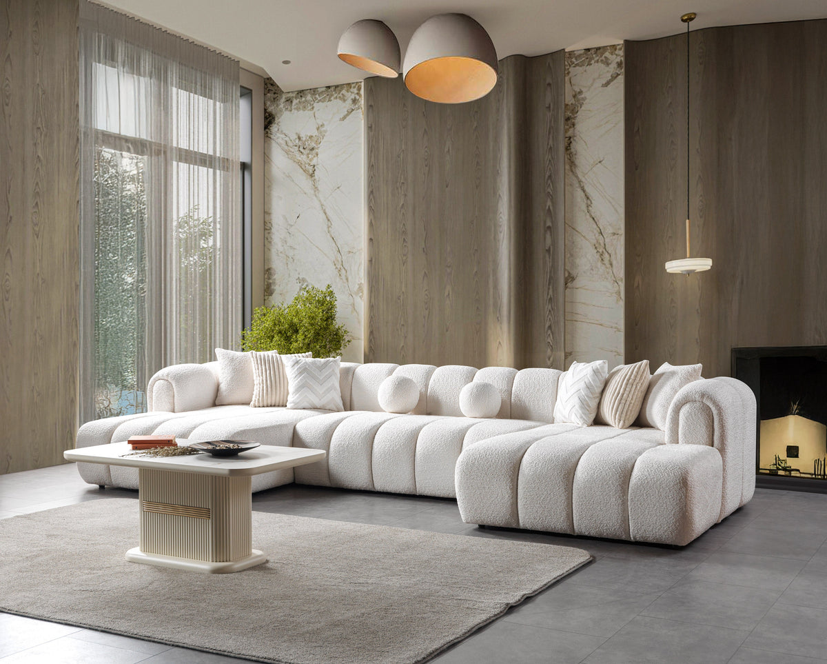 Royale Pearl Boucle Double Chaise Sectional