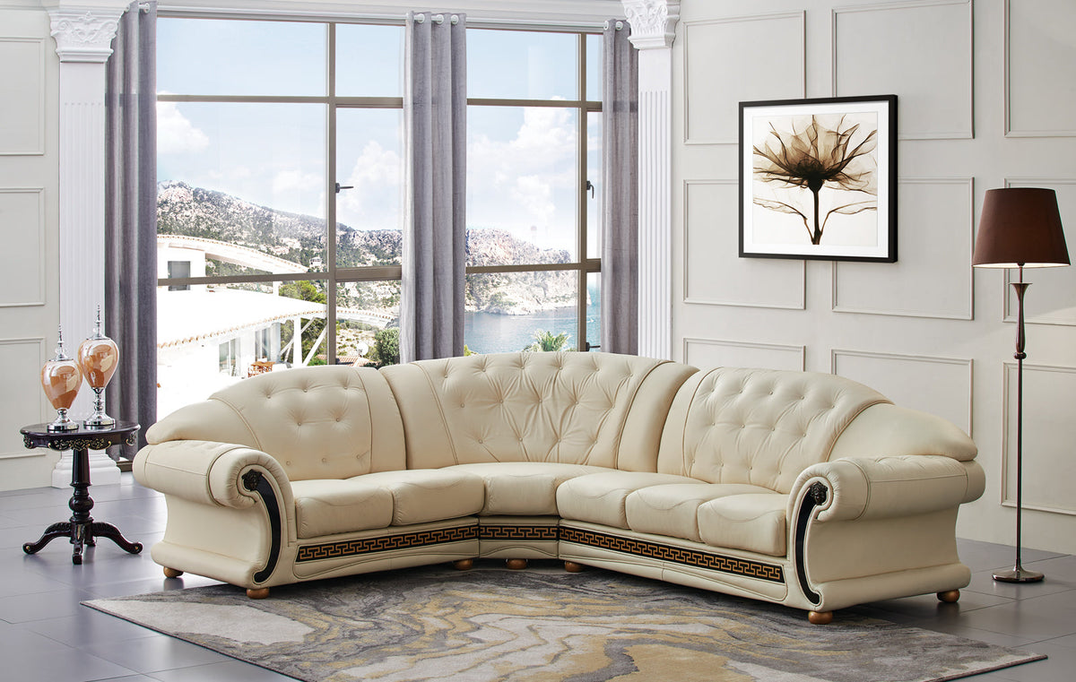 Apolo Ivory Italian Leather RAF Sectional