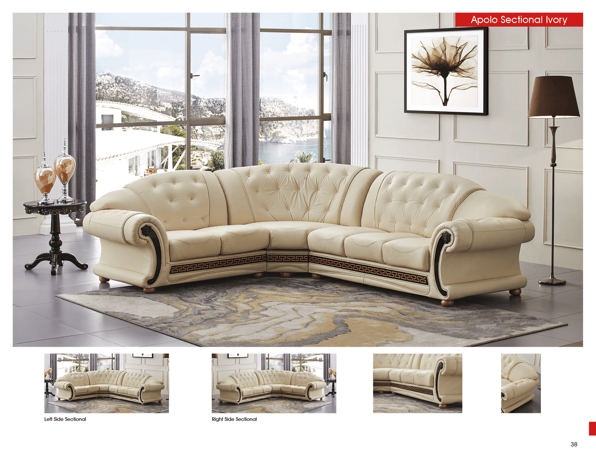 Apolo Ivory Italian Leather LAF Sectional