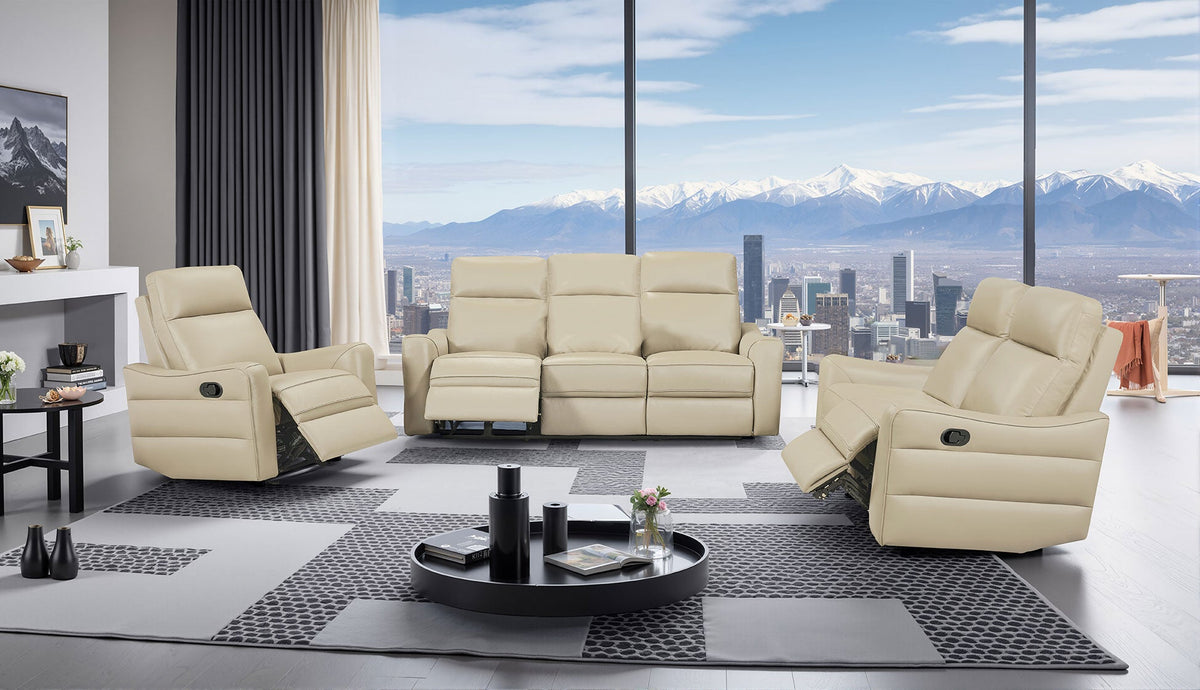 3517 Cream Top-grain Leather Reclining Loveseat