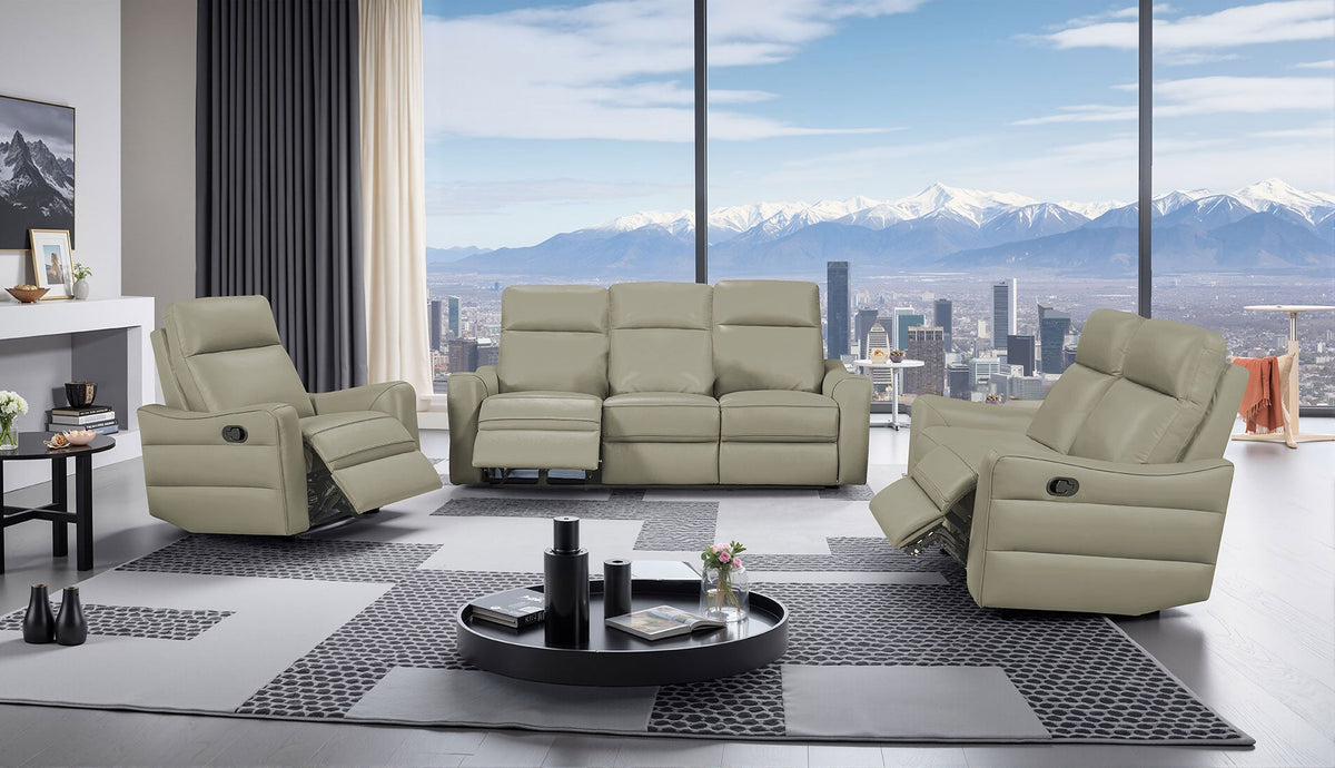 3517 Grey/Silver Top-grain Leather Reclining Sofa