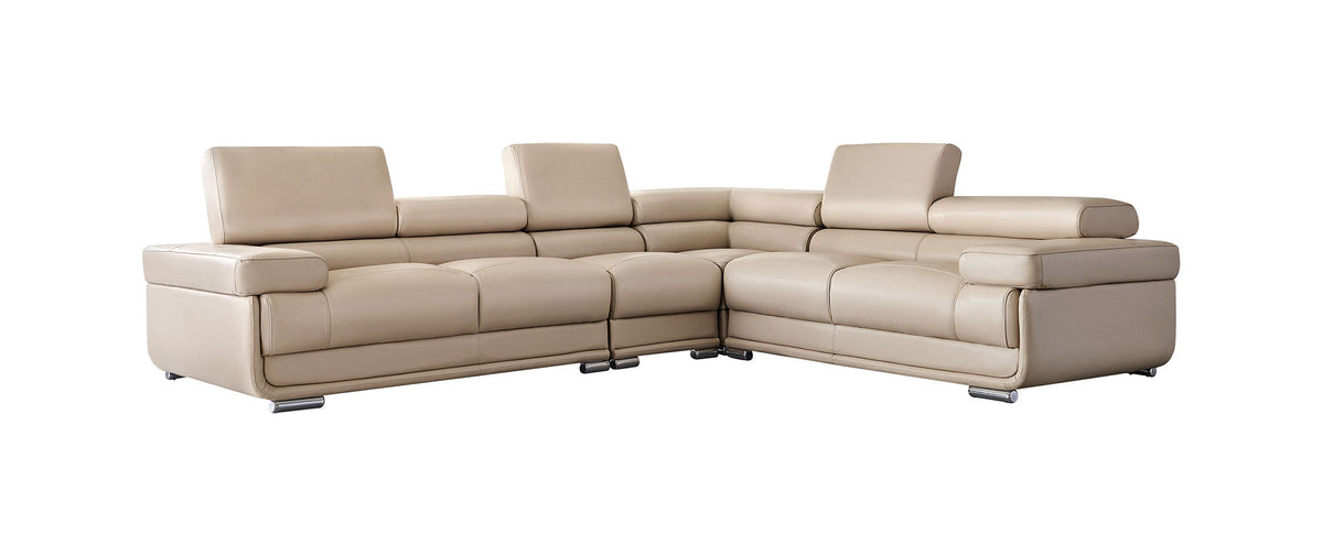 2119 Light Beige 4-Piece Top-Grain Leather Sectional