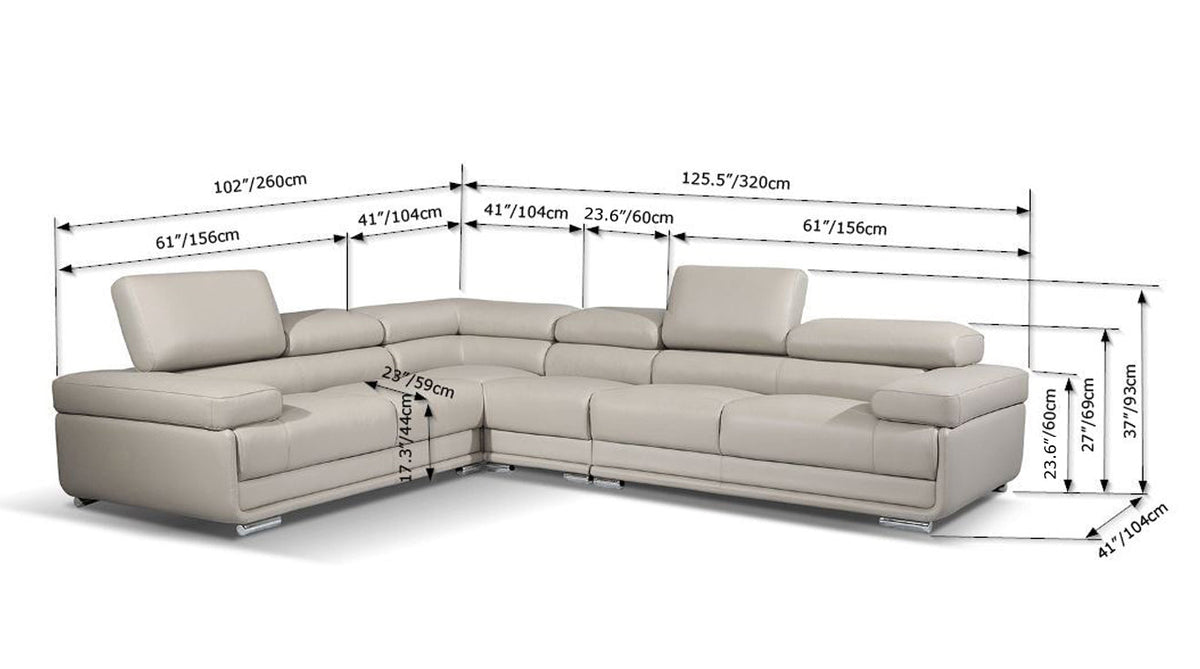 2119 Light Beige 4-Piece Top-Grain Leather Sectional