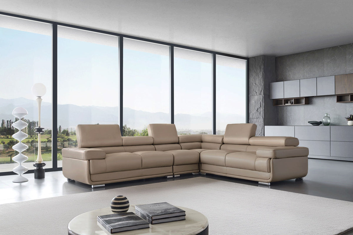 2119 Light Beige 4-Piece Top-Grain Leather Sectional