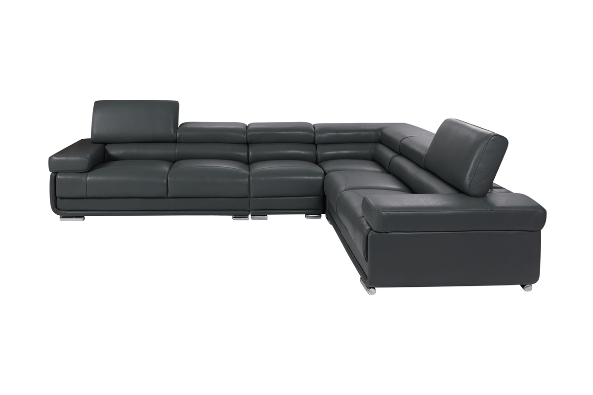 2119 Dark Grey 4-Piece Top-Grain Leather Sectional