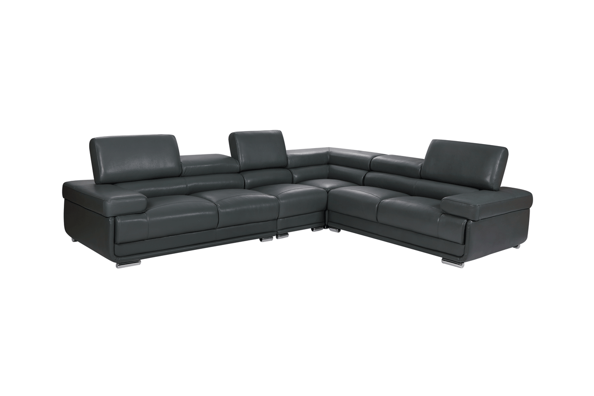 2119 Dark Grey 4-Piece Top-Grain Leather Sectional