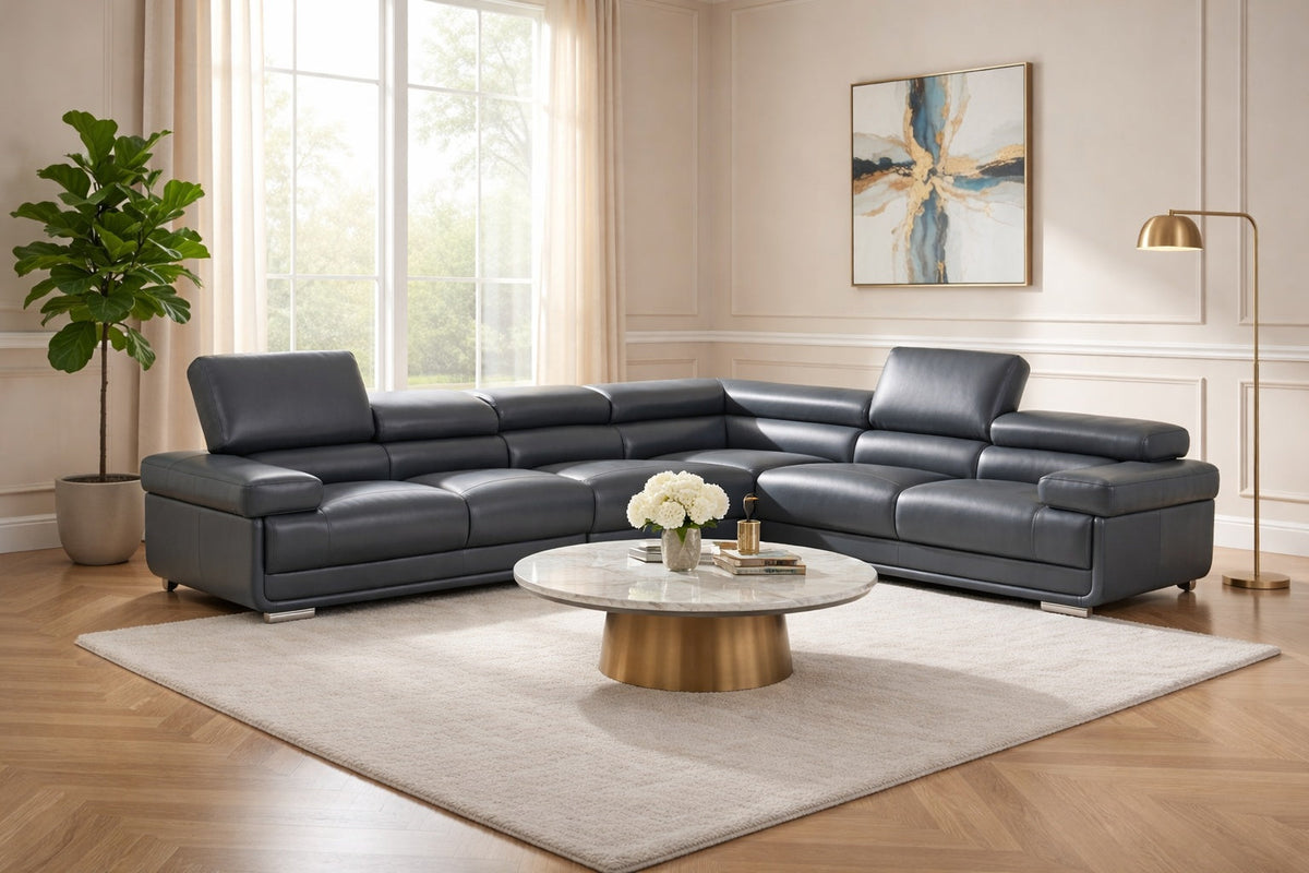 2119 Dark Grey 4-Piece Top-Grain Leather Sectional