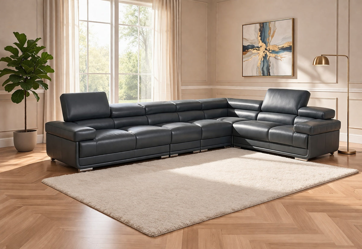 2119 Dark Grey 4-Piece Top-Grain Leather Sectional