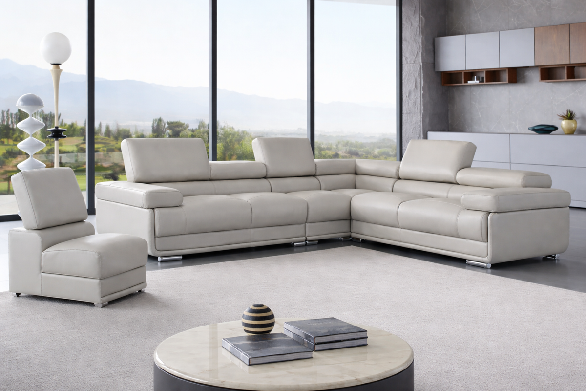 2119 Gray 4-Piece Top-Grain Leather Sectional