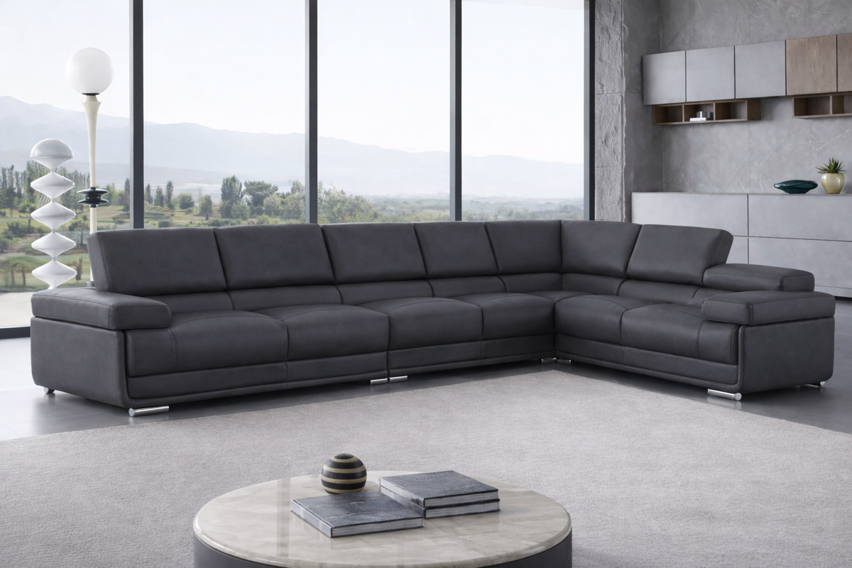 2119 Dark Grey 4-Piece Top-Grain Leather Sectional
