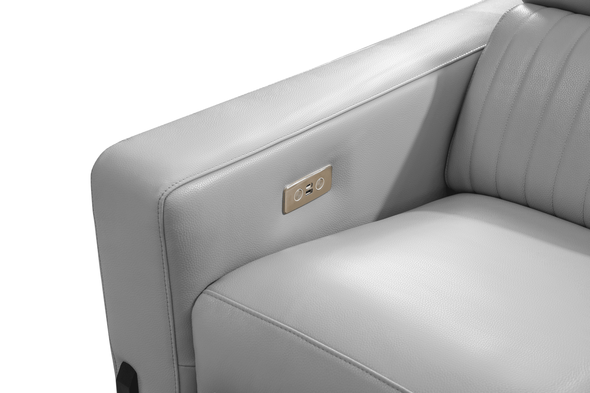 2787 Grey/Silver Top-grain Leather Power Reclining Sectional