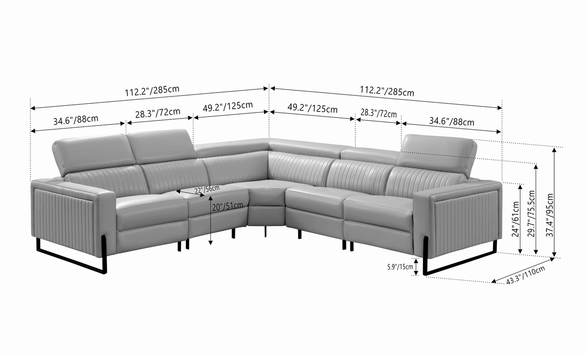 2787 Grey/Silver Top-grain Leather Power Reclining Sectional