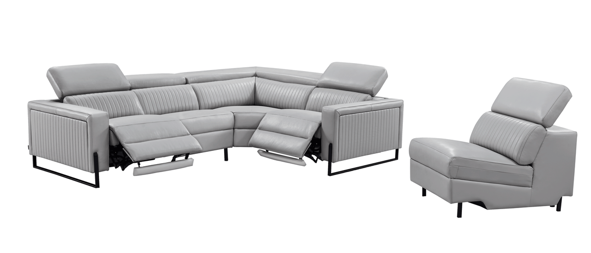 2787 Grey/Silver Top-grain Leather Power Reclining Sectional