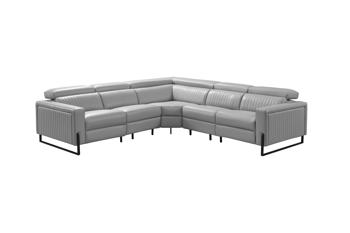 2787 Grey/Silver Top-grain Leather Power Reclining Sectional