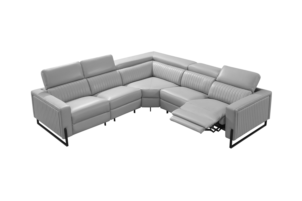 2787 Grey/Silver Top-grain Leather Power Reclining Sectional