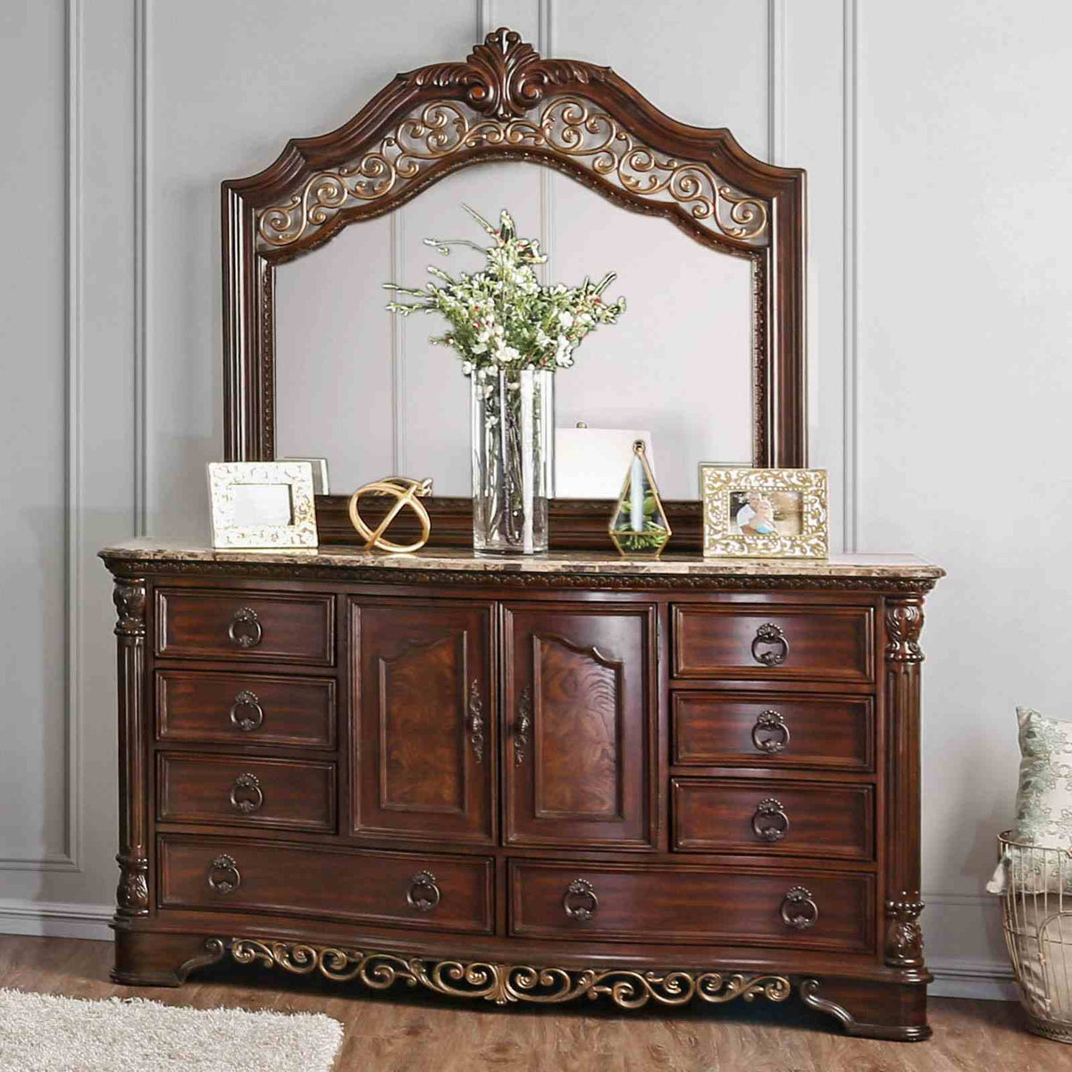 Menodora Brown Cherry Transitional Bedroom Set