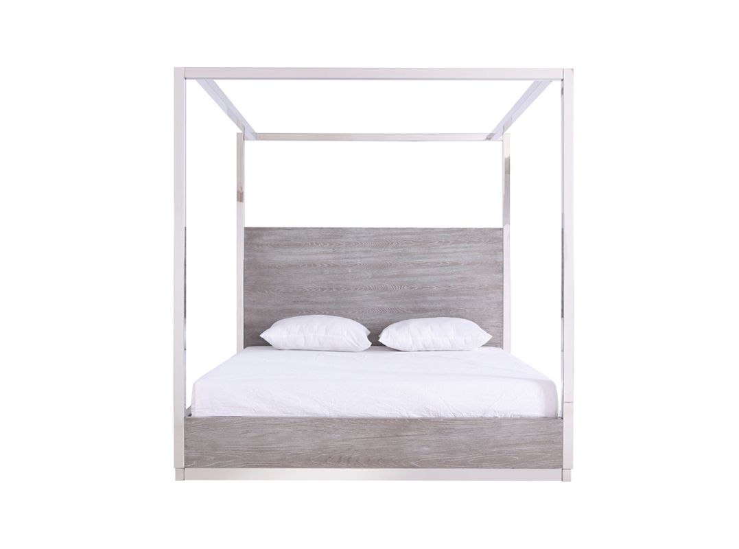 Modrest Arlene Modern Grey Elm & Stainless Steel Canopy Bed