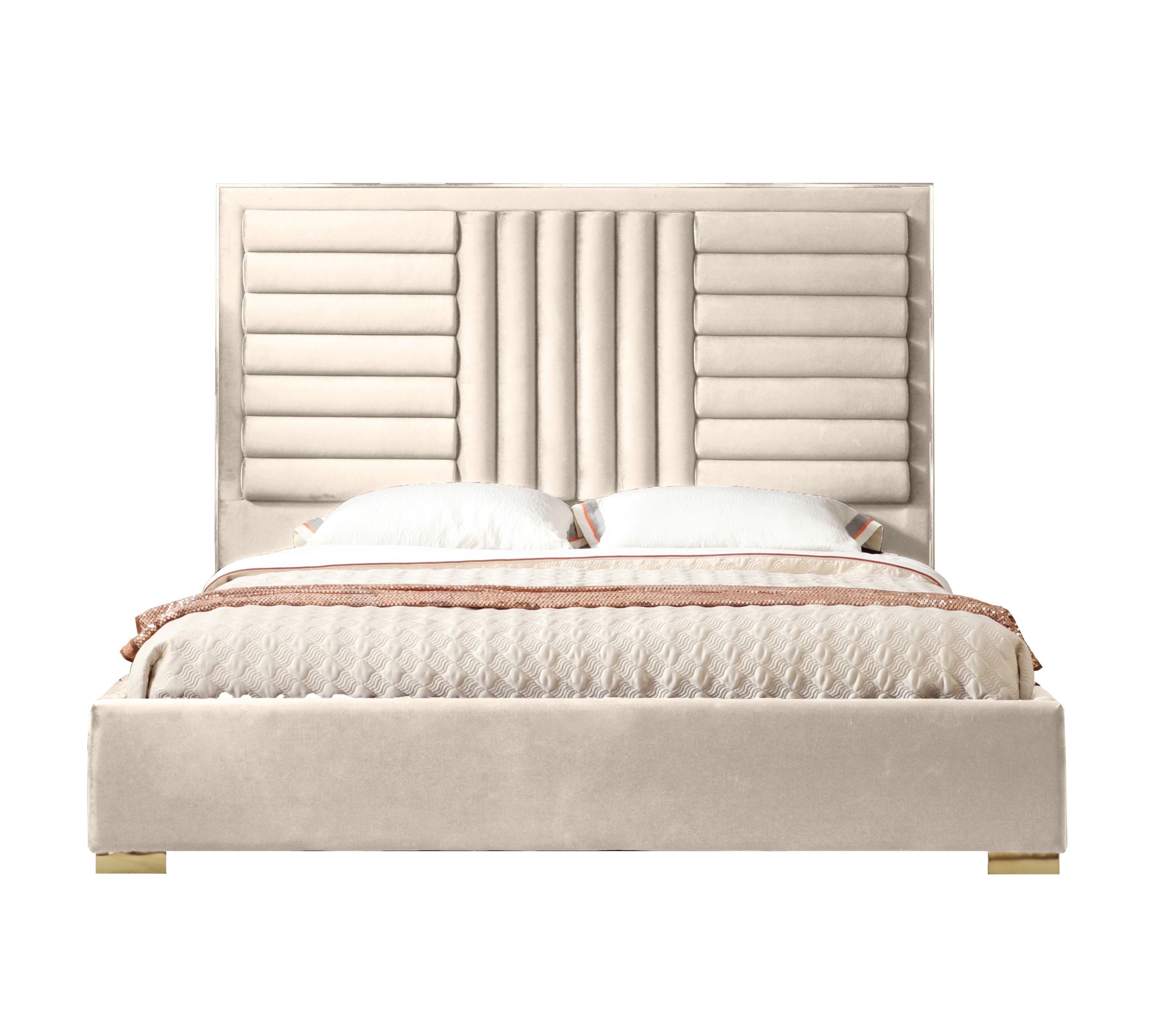 Modrest Daystar - Modern Beige Velvet & Gold Bed