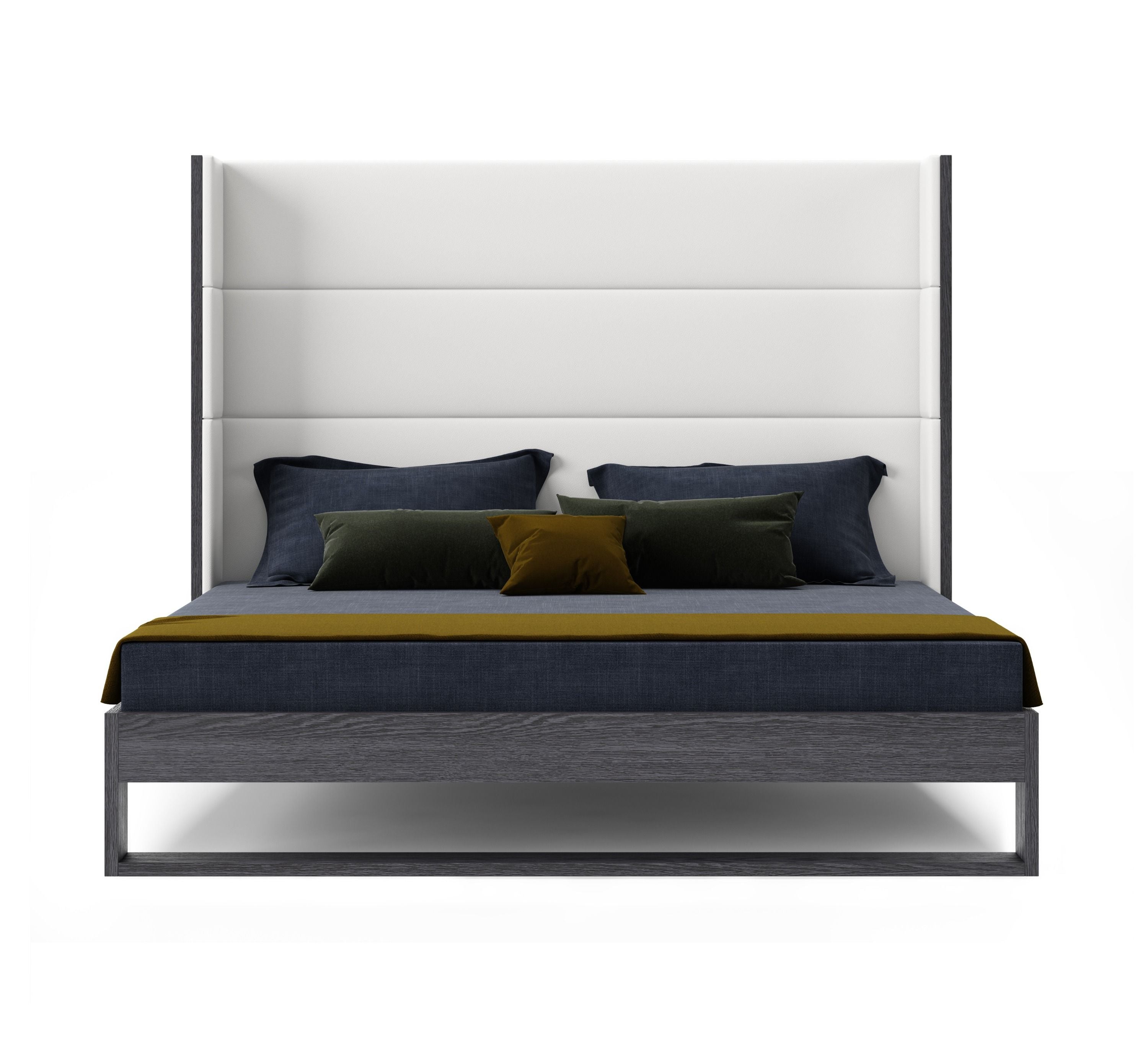 Modrest Heloise - Contemporary White Leather & Grey Elm Trim Bed