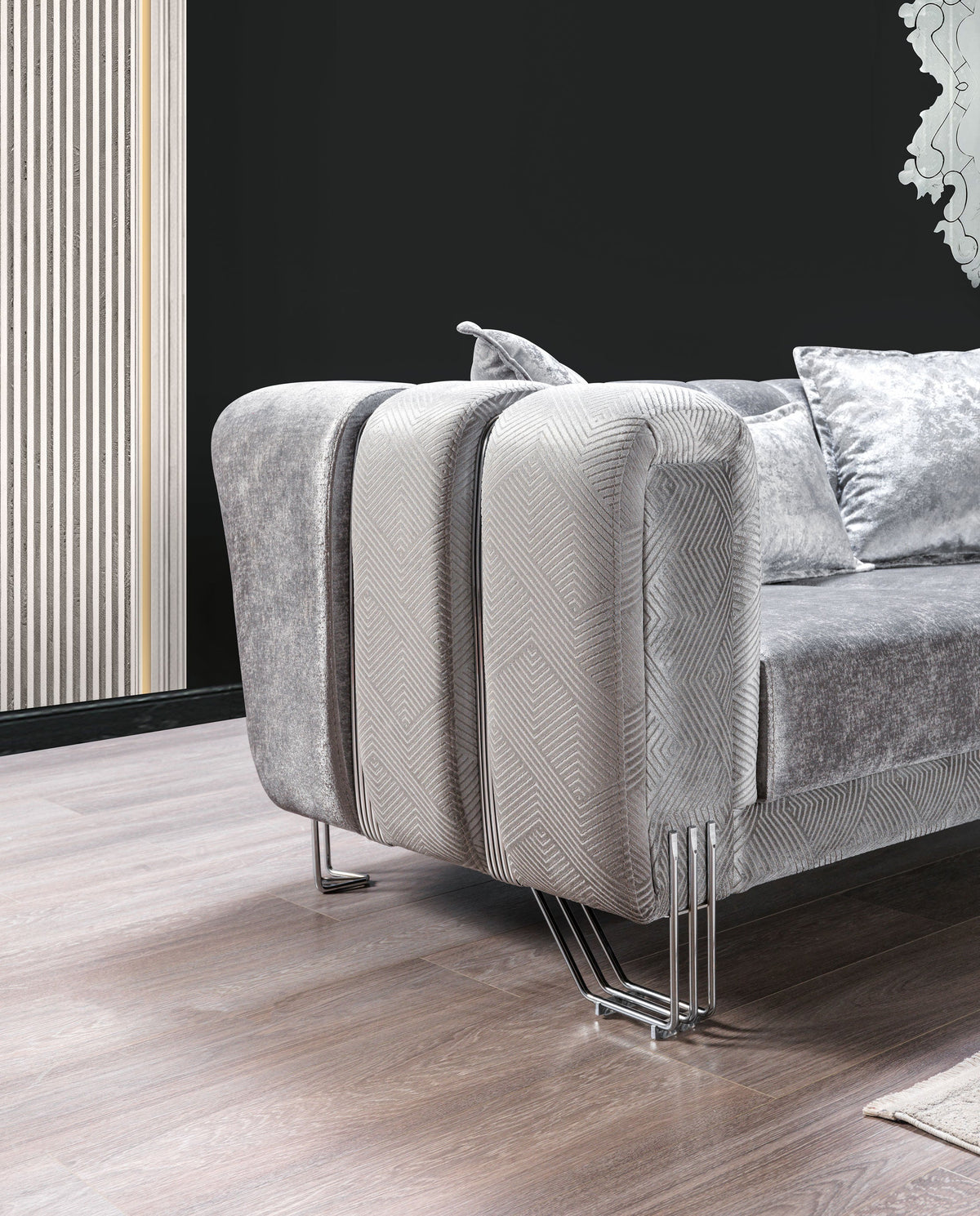 Santana Silver Velvet Modern Glam Loveseat