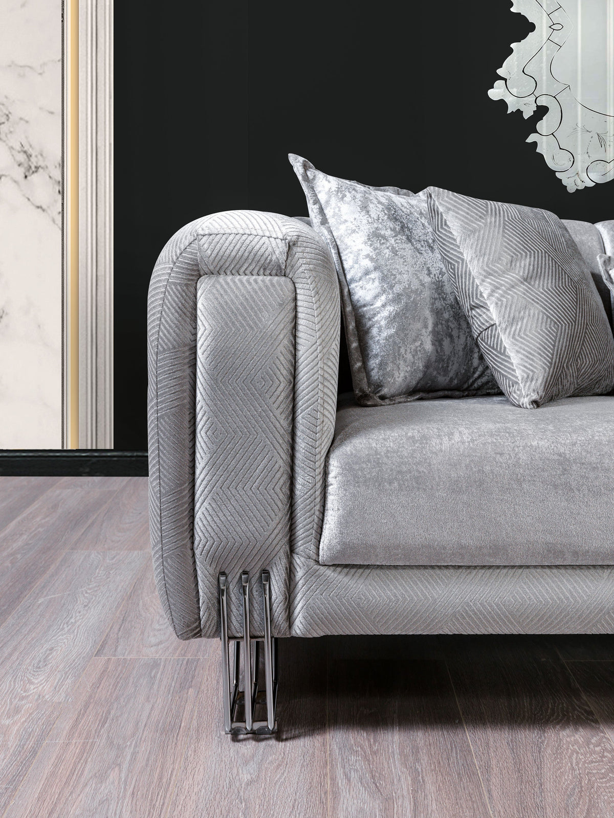 Santana Silver Velvet Modern Glam Loveseat
