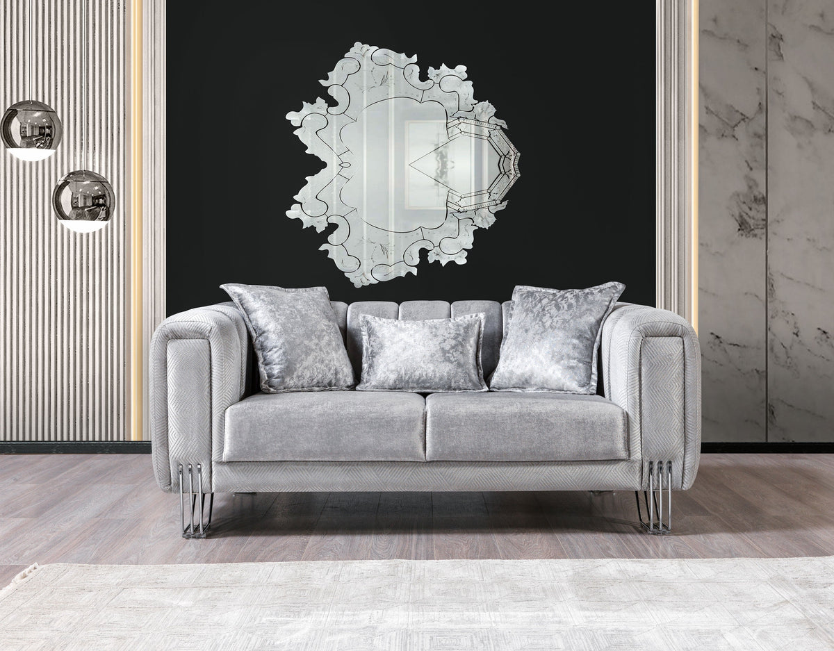 Santana Silver Velvet Modern Glam Loveseat