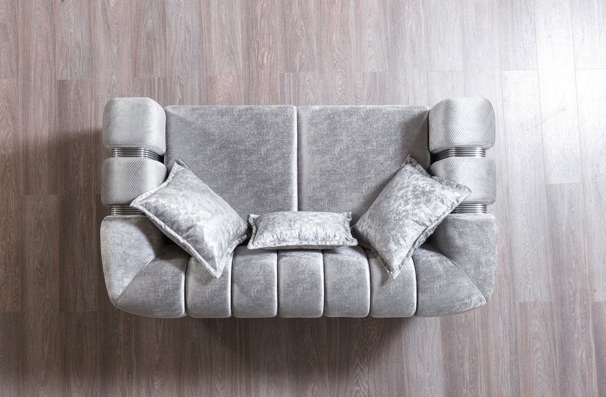 Santana Silver Velvet Modern Glam Loveseat
