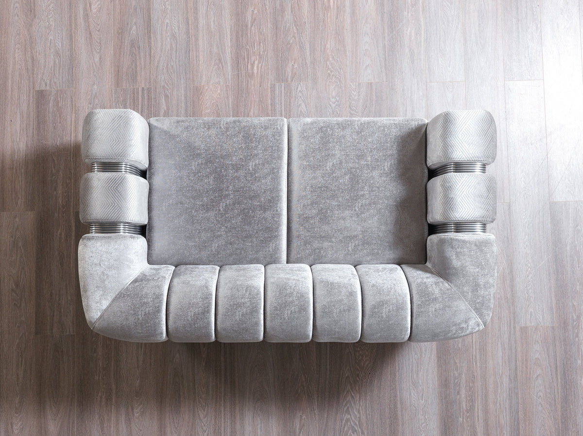 Santana Silver Velvet Modern Glam Loveseat