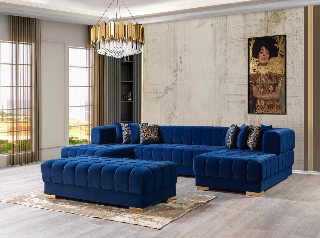 Ariana Blue Velvet Double Chaise Sectional