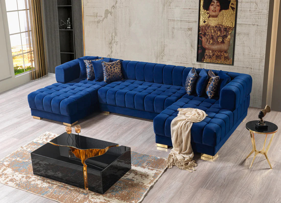Ariana Blue Velvet Double Chaise Sectional