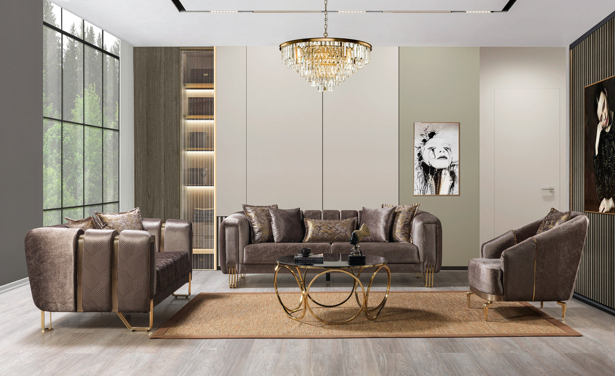 Santana Coffee Velvet Living Room Set