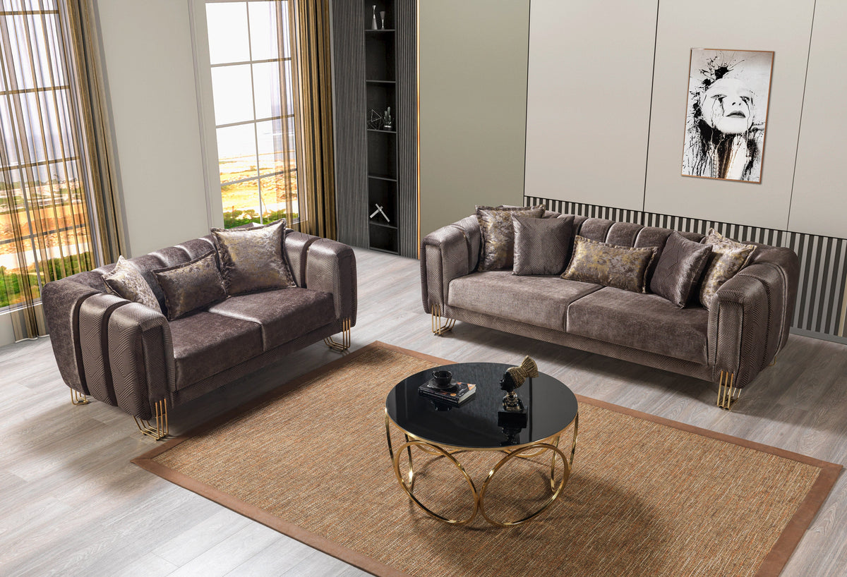 Santana Coffee Velvet Living Room Set