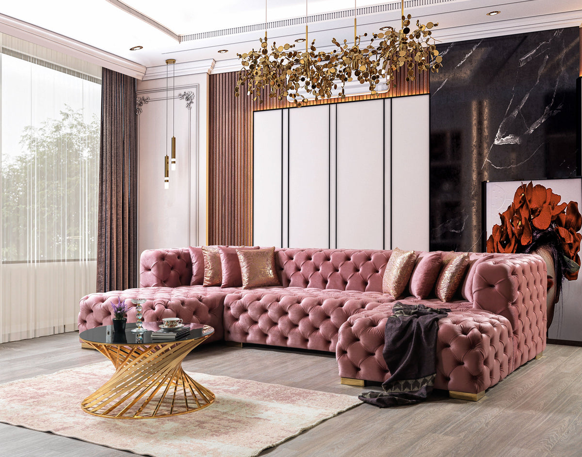Majestic Blush Velvet Double Chaise Sectional