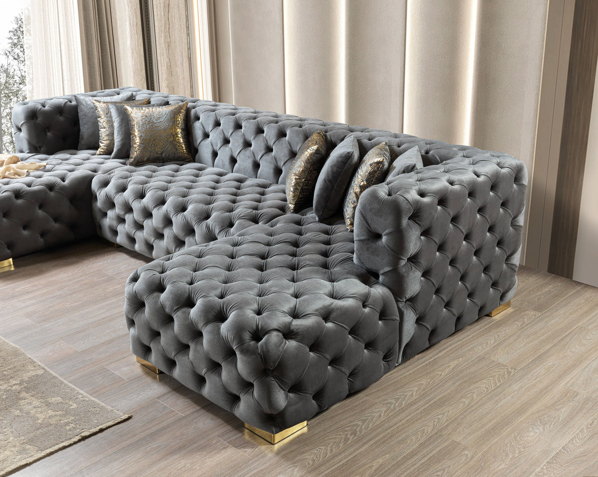 Majestic Sterling Velvet Double Chaise Sectional