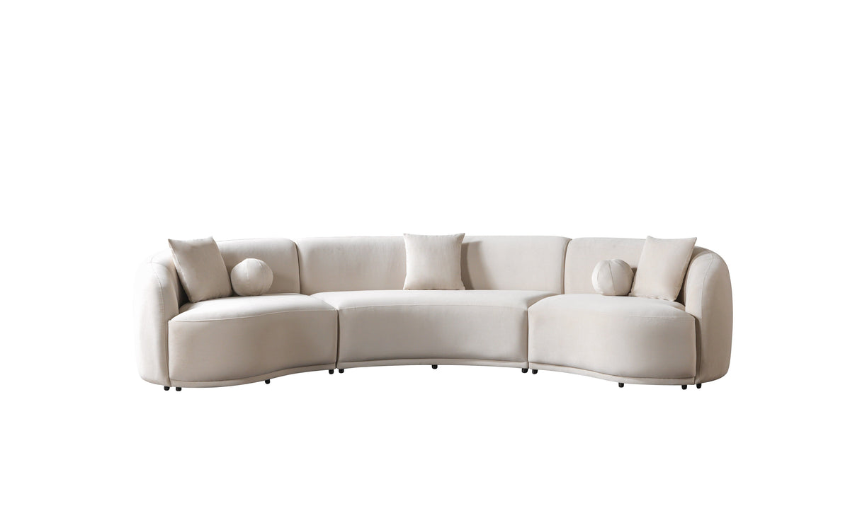 Bonita Ivory Velvet 3-Piece Curved Sectional