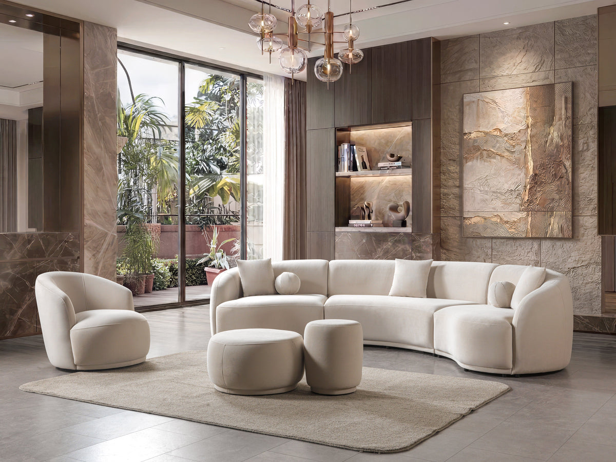 Bonita Ivory Velvet 3-Piece Curved Sectional