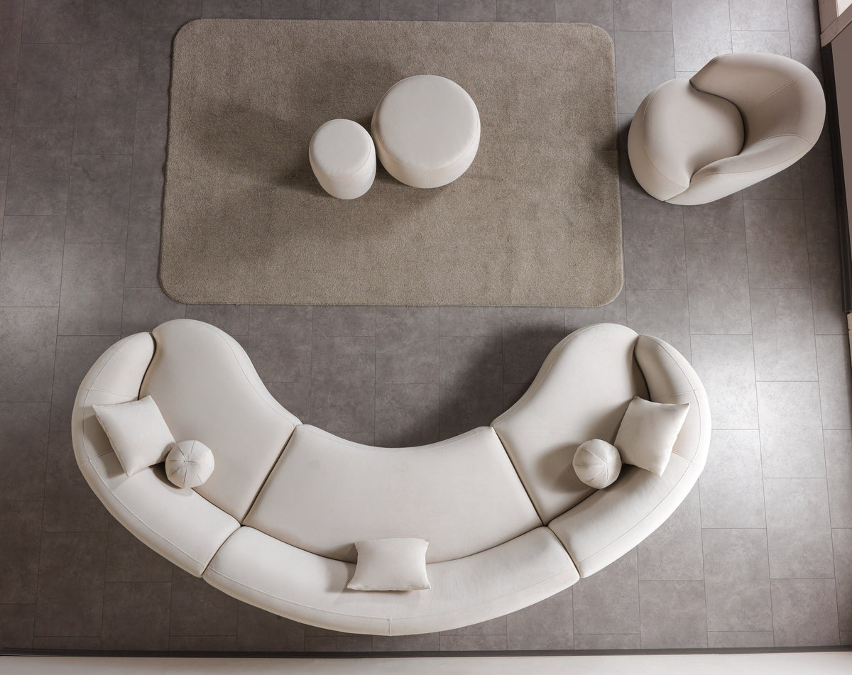 Bonita Ivory Velvet 3-Piece Curved Sectional