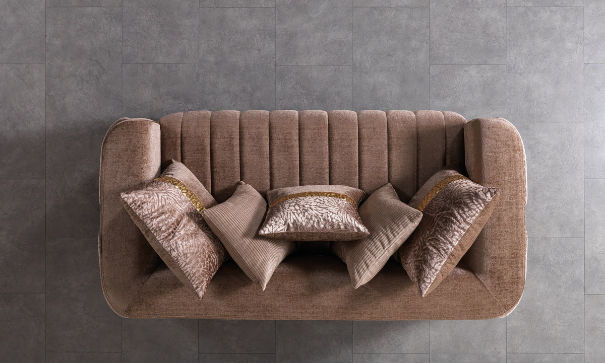 Carlina Coffee/Gold Velvet Sofa & Loveseat